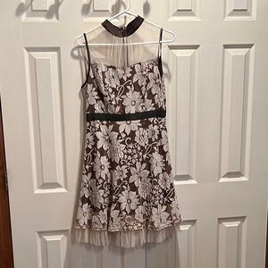 Ryu Halter Midi Dress Brown and Cream Sleeveless